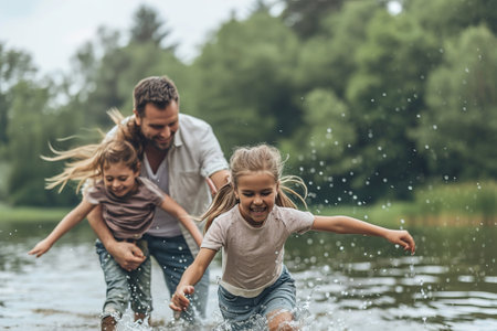 Family activities that promote emotional intelligence and connection. Enjoying nature.の素材