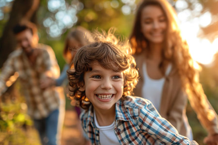Family activities that promote emotional intelligence and connection. Enjoying nature.の素材