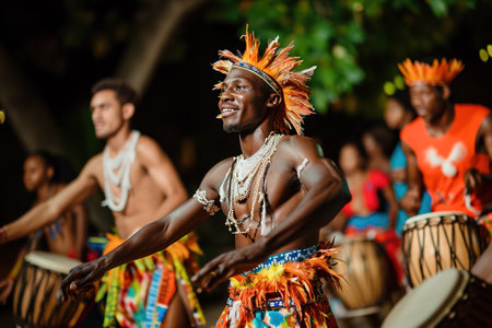 People participating in traditional dances and performances.の素材
