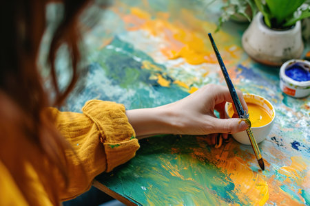 Painting person engaging in creative expressions for emotional well-being.の素材