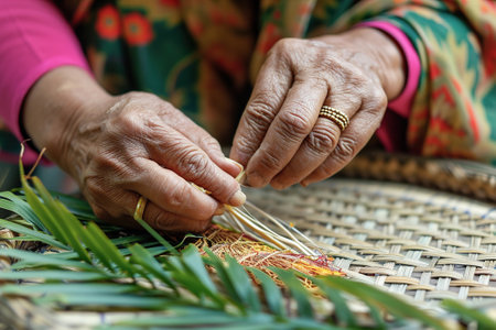 Close-ups of hands creating traditional crafts for celebrations.の素材