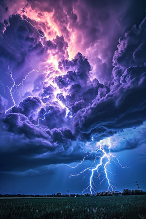 Dramatic shot of thunderstorms with lightning in the nature.の素材