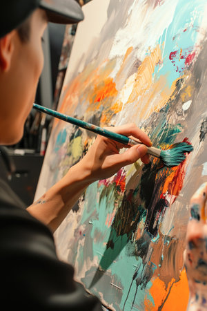 A person painting or illustrating a handmade art piece.の素材