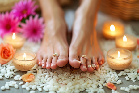 Reflexology treatments with hands and feet.の素材