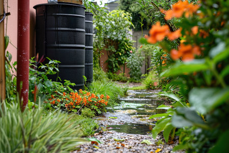 Design and install rainwater harvesting systems to capture and store rainwater for later use in irrigation.の素材