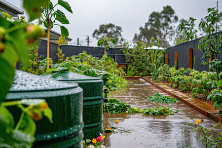 Design and install rainwater harvesting systems to capture and store rainwater for later use in irrigation.の素材