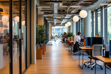 Adaptability of the workspace, with individuals working in flexible and agile settings.の素材