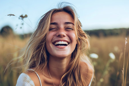 Smiling and laughing, positive emotional experiences.の素材