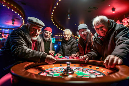 A group of old elderly people playing in a casino. Old people enjoying gambling.の素材