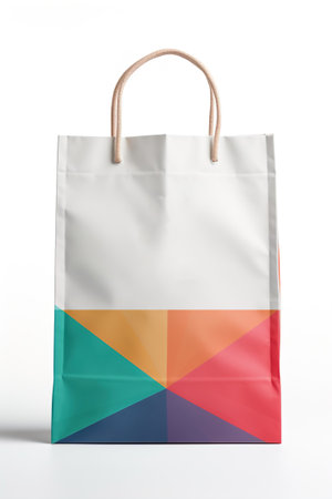 Colorful paper bag mock-up isolated on white. White copy space.の素材