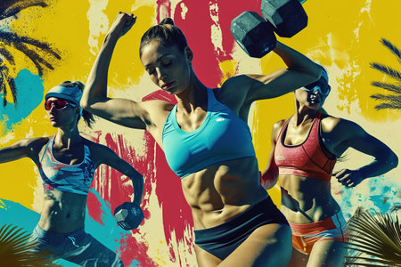 Collage showcases friends engaging in their favorite Fitness and exercise hobby.の素材