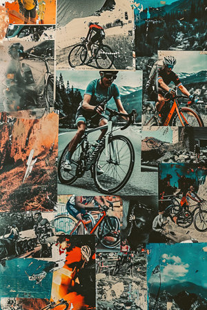 Collage showcases friends engaging in their favorite Cycling hobby.の素材