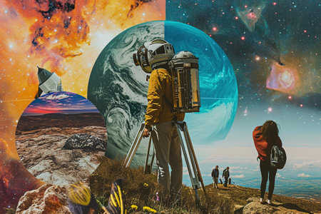 Collage showcases friends engaging in their favorite Astronomy hobby.の素材