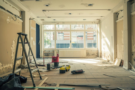 Shot capturing the layout transformation during interior house renovation.の素材