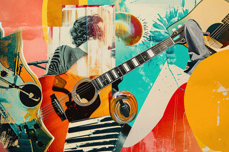 Collage showcases friends engaging in their favorite music hobbies.の素材