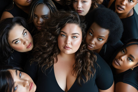 Diverse range of plus-sized models showcasing various body types, ages, and ethnicities.の素材