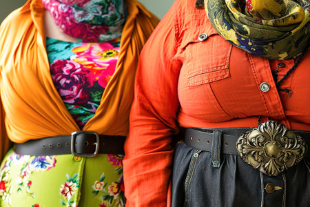 Accessories like belts, scarves, or jewelry that complement the plus-size outfits.の素材