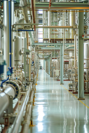 Chemical processing factory, specialized equipment such as reactors, distillation columns, and storage tanks for handling and transforming raw chemicals.の素材