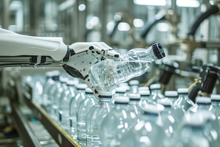 Robotic hand work in factory for Bottled water production.の素材