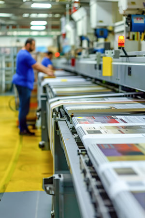 Workers manage data input, Variable data printing factory, digital printing presses equipped for personalized content.の素材