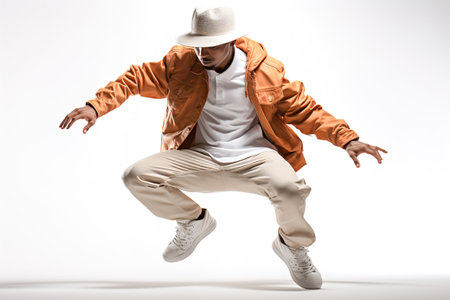 Young man dancing hip hop isolated on white background.の素材
