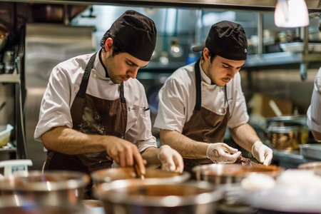 Two friends experiment with exotic spices, infusing chocolate ice cream with hints of cardamom and chili.の素材