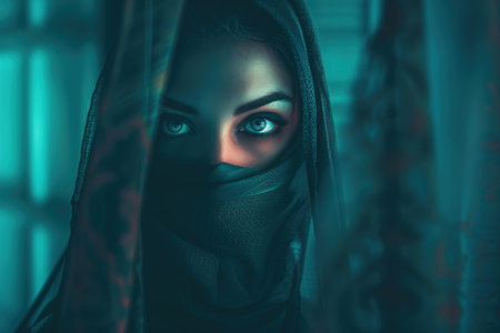 A pair of eyes gleam in the darkness, watching from the shadows as if guarding a forbidden treasure.の素材