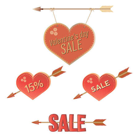Beautiful and original stickers and banners for your sales on Valentine's Dayのイラスト素材