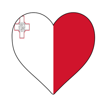 Malta Heart Shape Flag. Love Malta. Visit Malta. Southern Europe. Europe. European Union. Vector Illustration Graphic Design.のイラスト素材