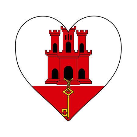 Gibraltar Heart Shape Flag. Love Gibraltar. Visit Gibraltar. Southern Europe. Europe. European Union. Vector Illustration Graphic Design.のイラスト素材