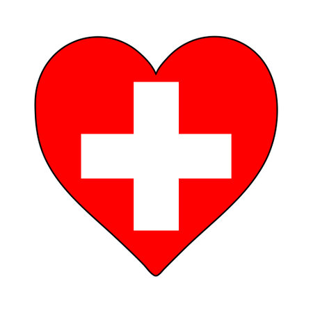 Switzerland Heart Shape Flag. Love Switzerland. Visit Switzerland. Western Europe. Europe. European Union. Vector Illustration Graphic Design.のイラスト素材
