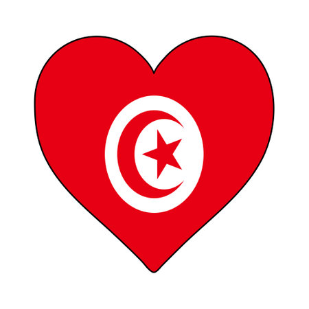 Tunisia Heart Shape Flag. Love Tunisia. Visit Tunisia. Northern Africa. African Union. Vector Illustration Graphic Design.のイラスト素材