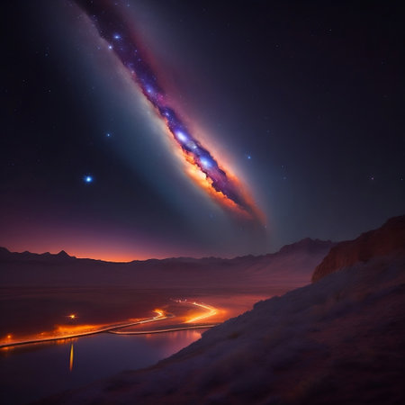 Andromeda Galaxy in the Night Sky Landscape. Generative AI. AIの素材