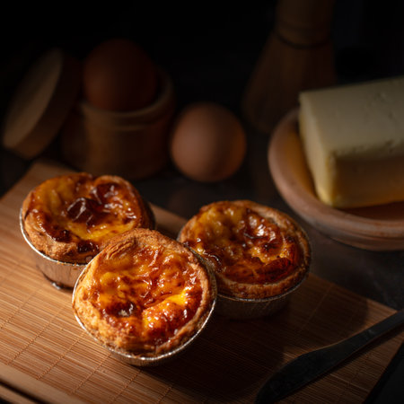 Golden Egg Tart Dessert. Portuguese Egg Tart. Macao Egg Tart. Bakery and Dessert Item