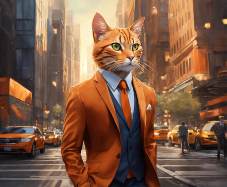 Orange Cat Posing With Suit in the City. Generative Ai. Aiの素材
