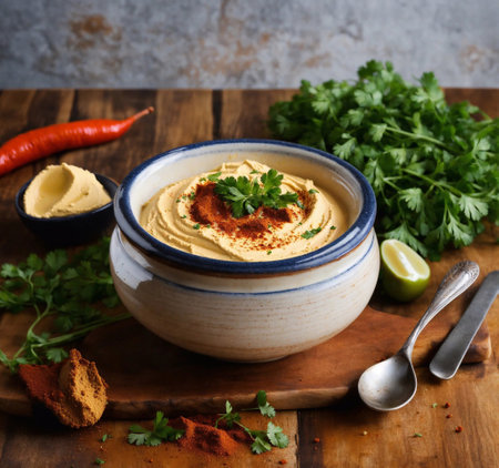 Bowl of Chickpeas Hummus. Arabic and Mediterranean Cuisine. Generative Ai. Aiの素材