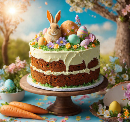 Easter Bunny Themed Cake for Easter Festival Celebration. Generative Ai. Aiの素材