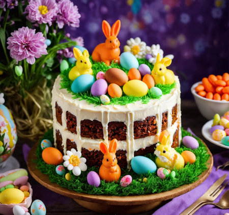 Easter Bunny Themed Cake for Easter Festival Celebration. Generative Ai. Aiの素材