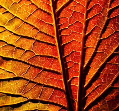Closeup of Autumn Leaf Vein. Autumn Season. Generative Ai. Aiの素材