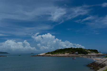 Beautiful seascape with blue sky and white clouds, Thailand.の写真素材