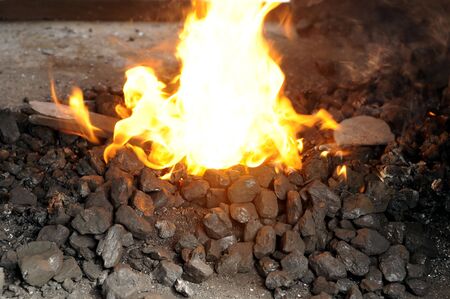 Close-up of a fire with  flames from a blacksmith