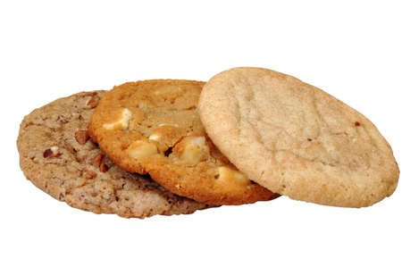 Three assorted cookies.  Isolated image with clipping path.