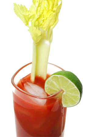 Bloody Mary with celery stalk and lime.の写真素材