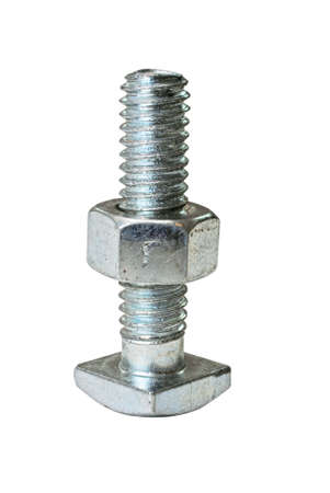 Nut and bolt isolated on white backgroundの写真素材