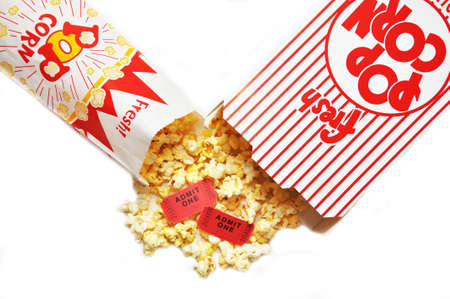 Popcorn and movie tickets.の写真素材