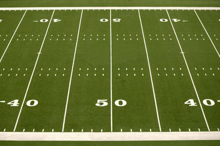 Empty American football field showing 40 and 50 yard lines
