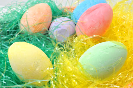Easter eggs on Easter grass.の写真素材