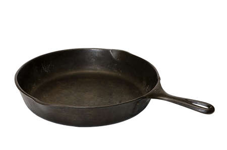 Cast iron skillet isolated on white background with clipping path.の写真素材