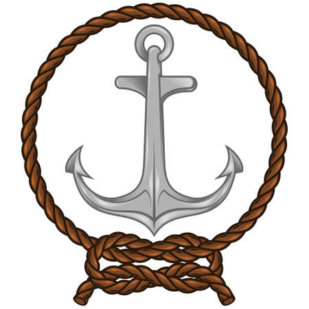 Vector illustration of anchor surrounded by intertwined rope, shadow white background