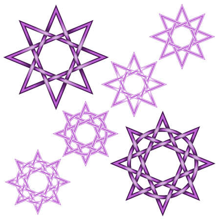Vector illustration of eight pointed star intertwined with circle, easy to edit and change colors, all on white backgroundのイラスト素材